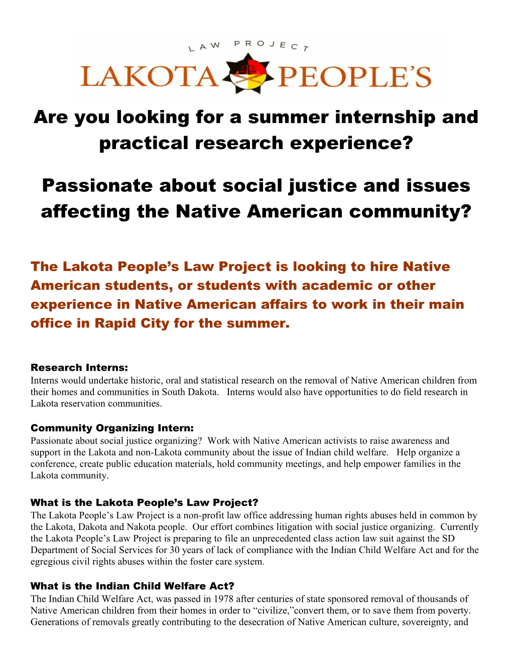 The Lakota People S Law Project Is a Non-Profit Law Office Addressing Human Rights Abuses