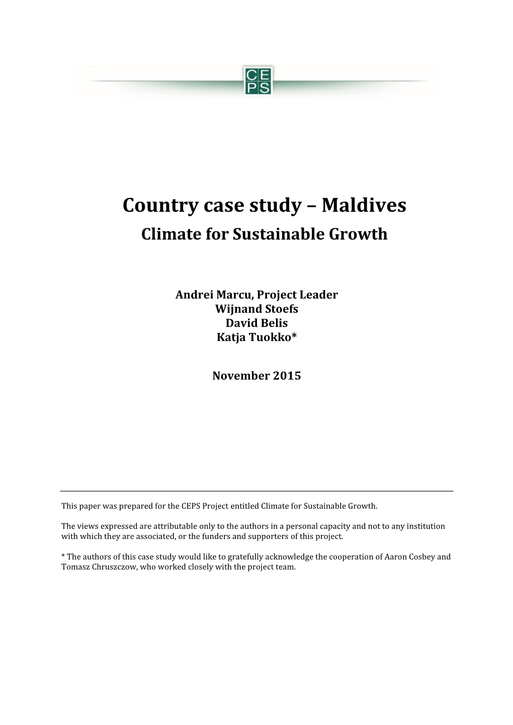 Country Case Study – Maldives Climate for Sustainable Growth