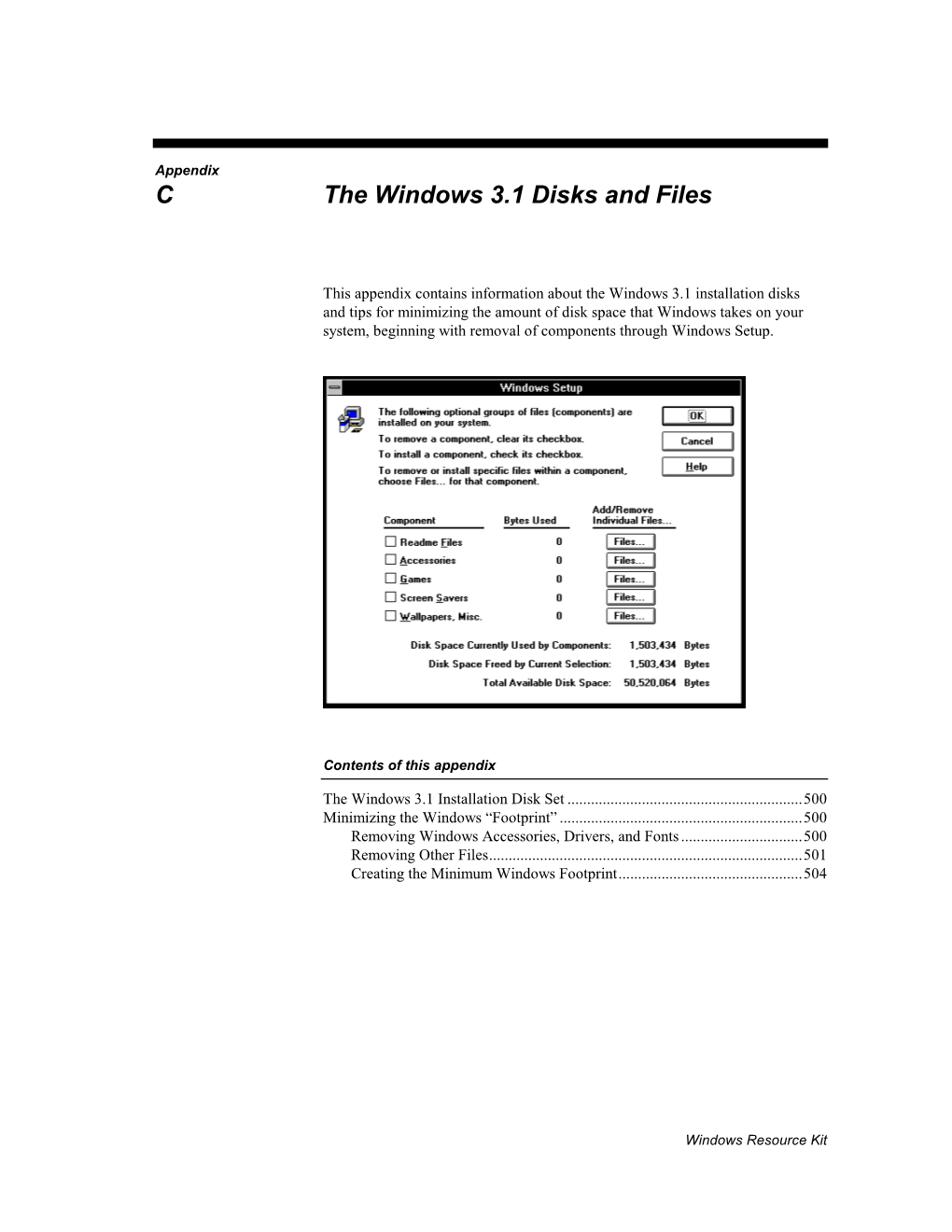 Appendix C the Windows 3.1 Disks and Files