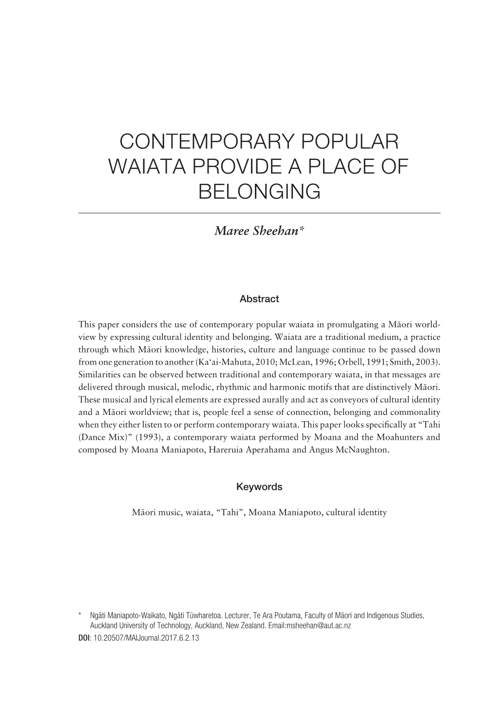 Contemporary Popular Waiata Provide a Place of Belonging