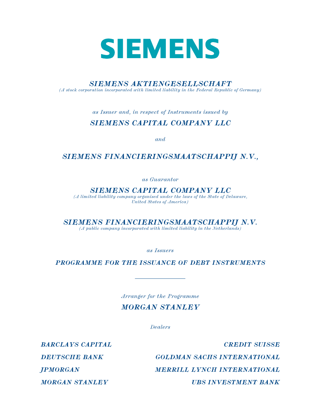 Siemens Aktiengesellschaft Siemens Capital Company Llc Siemens Financieringsmaatschappij N.V