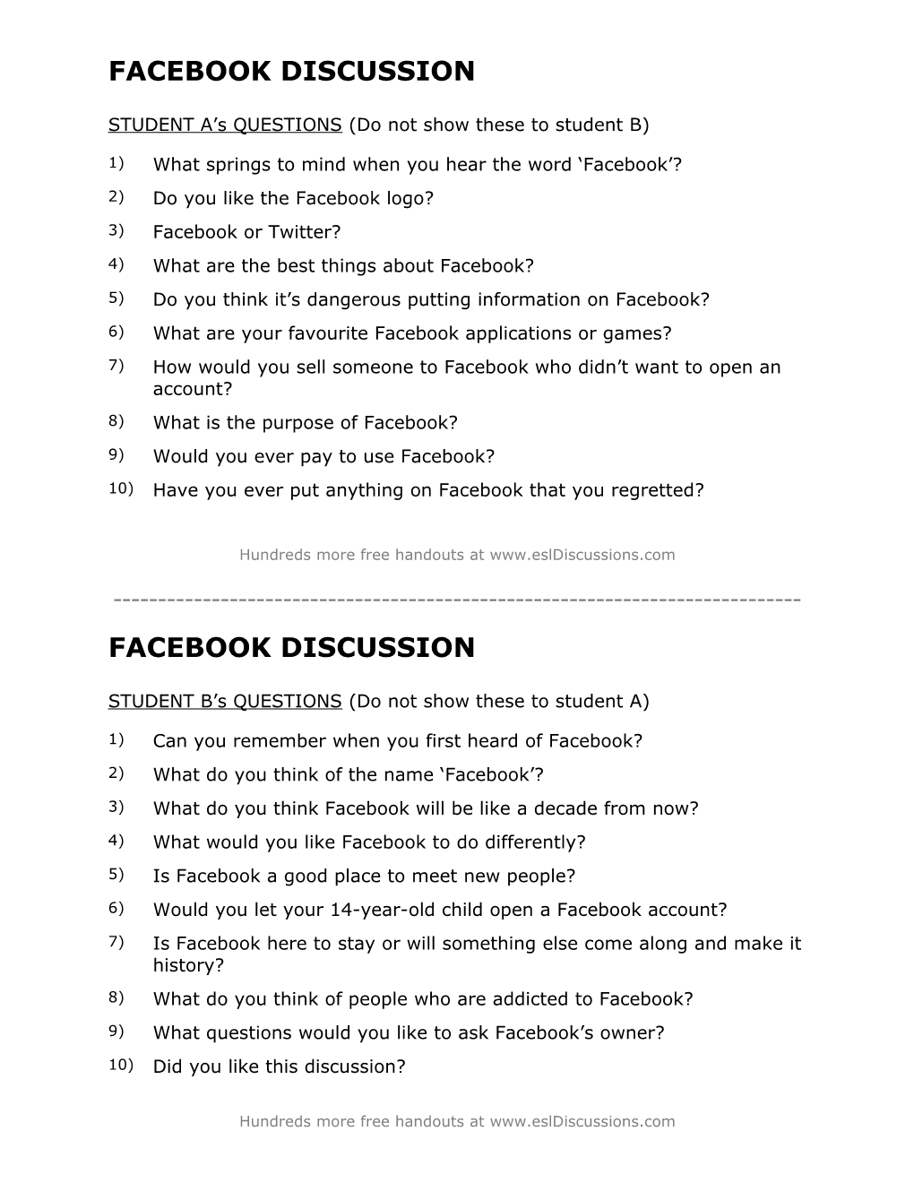 ESL Conversation Lesson on Facebook