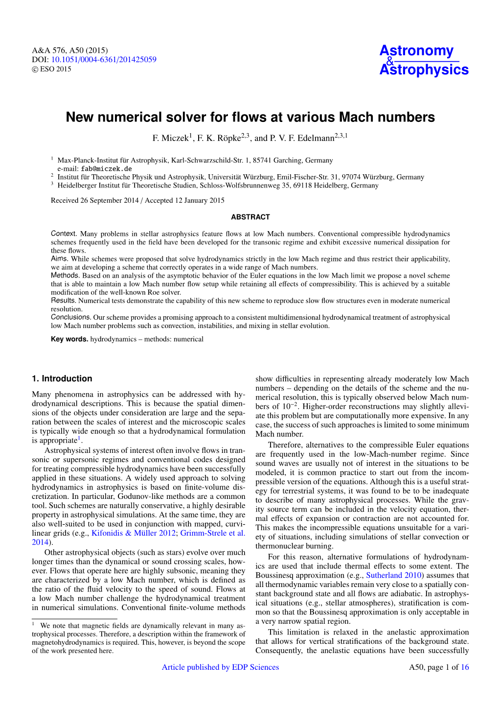 New Numerical Solver for Flows at Various Mach Numbers