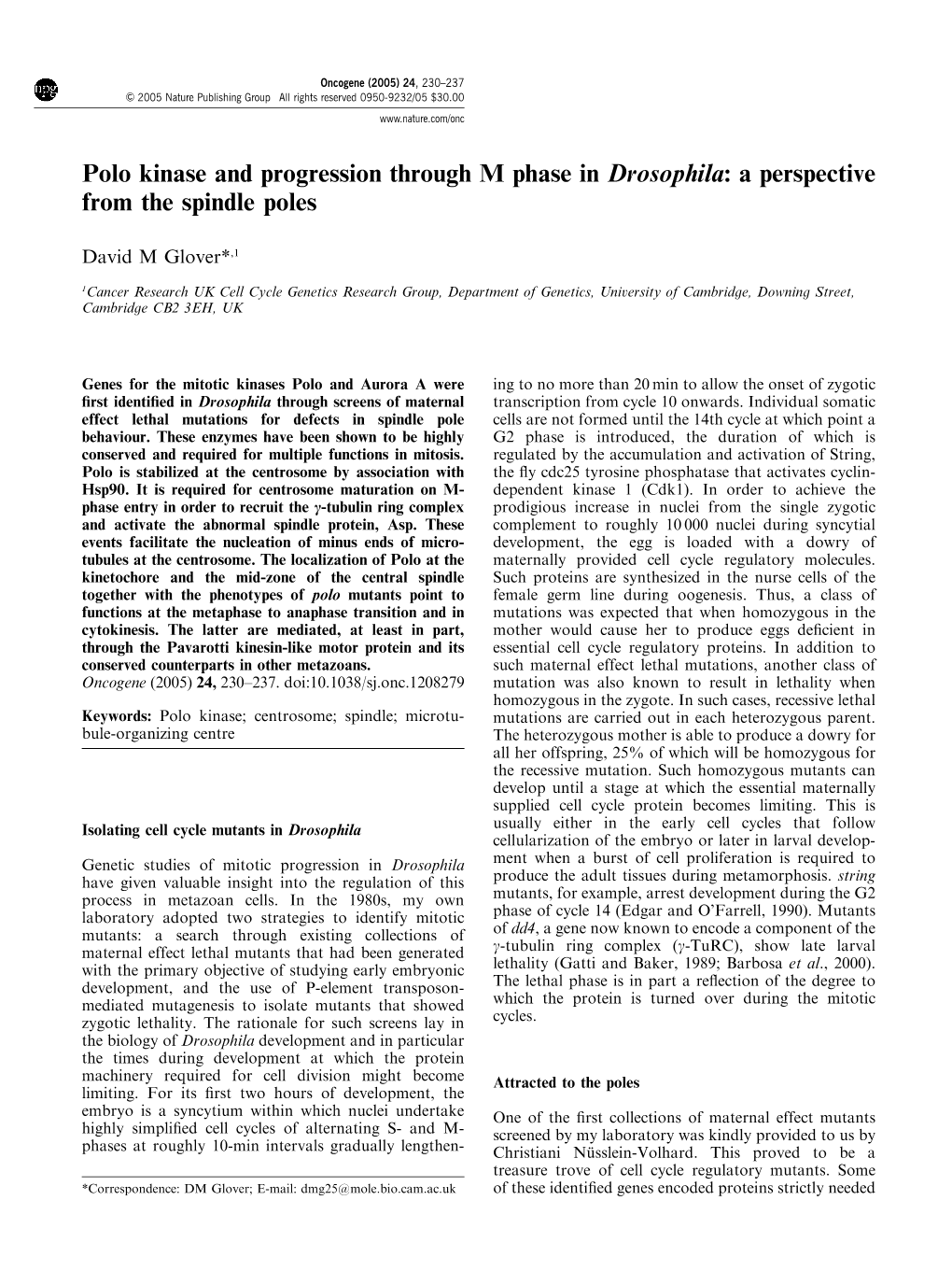 Polo Kinase and Progression Through M Phase in Drosophila: a Perspective from the Spindle Poles