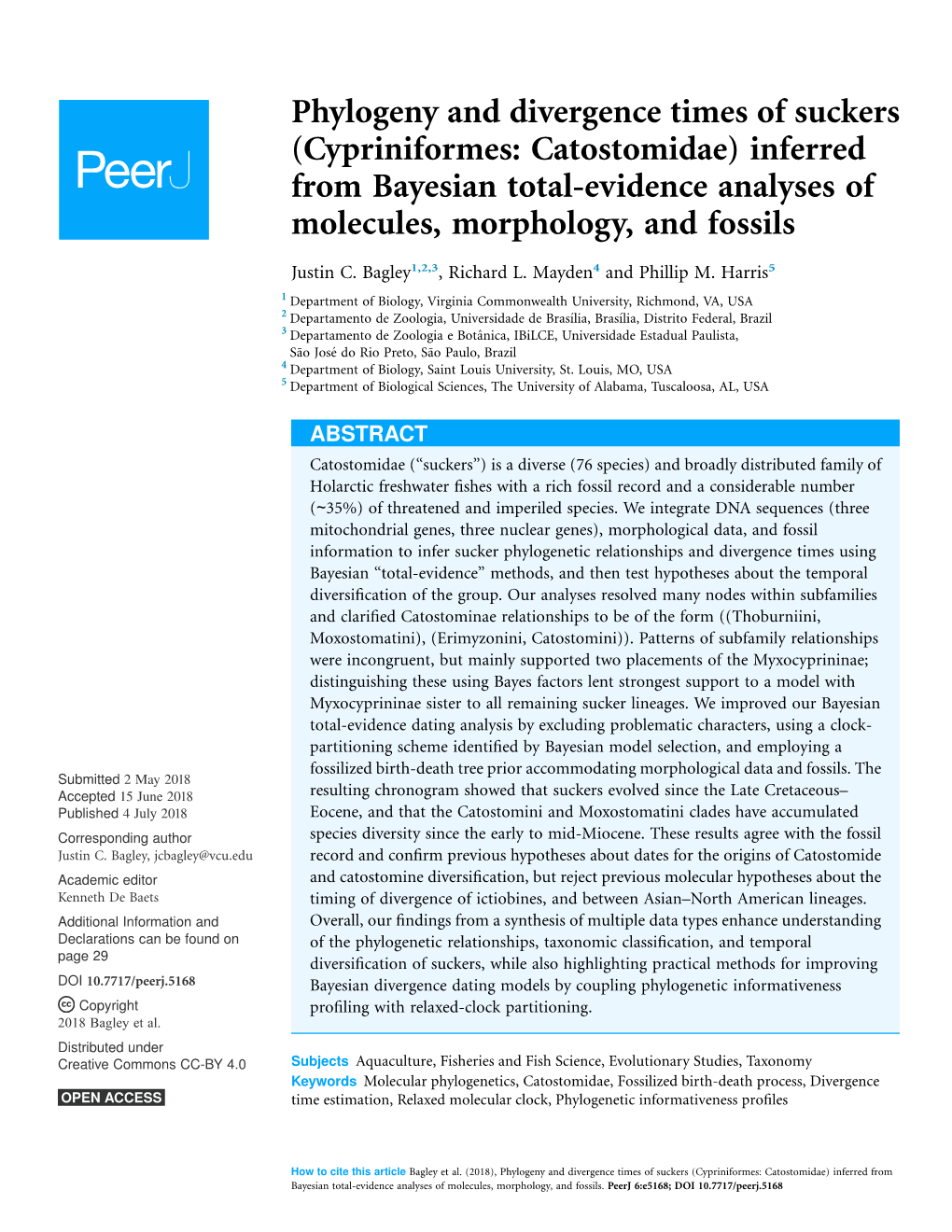 Phylogeny and Divergence Times of Suckers (Cypriniformes: Catostomidae) Inferred from Bayesian Total-Evidence Analyses of Molecules, Morphology, and Fossils