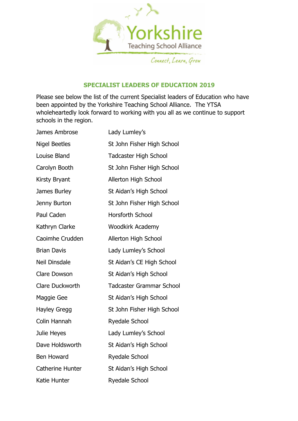 SPECIALIST LEADERS of EDUCATION 2019 Please See