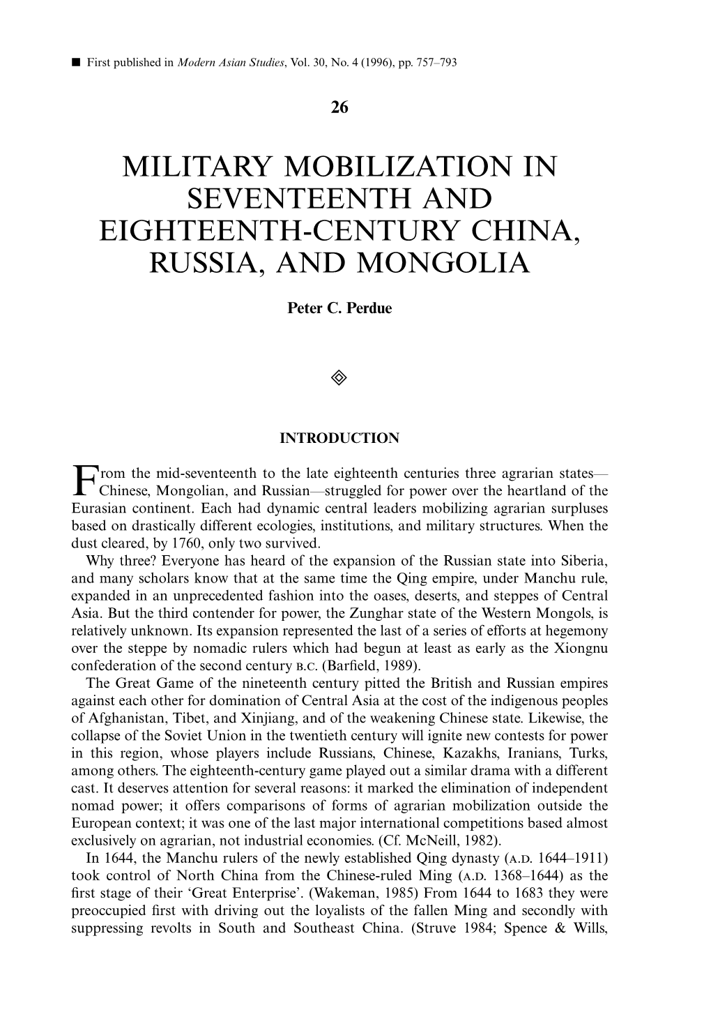 Military Mobilization in Seventeenth and Eighteenth-Century China, Russia, and Mongolia
