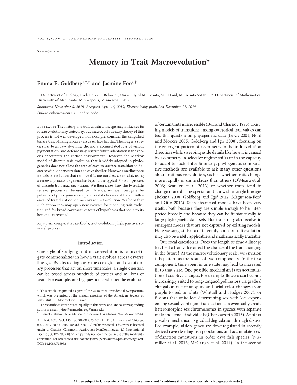 Memory in Trait Macroevolution*