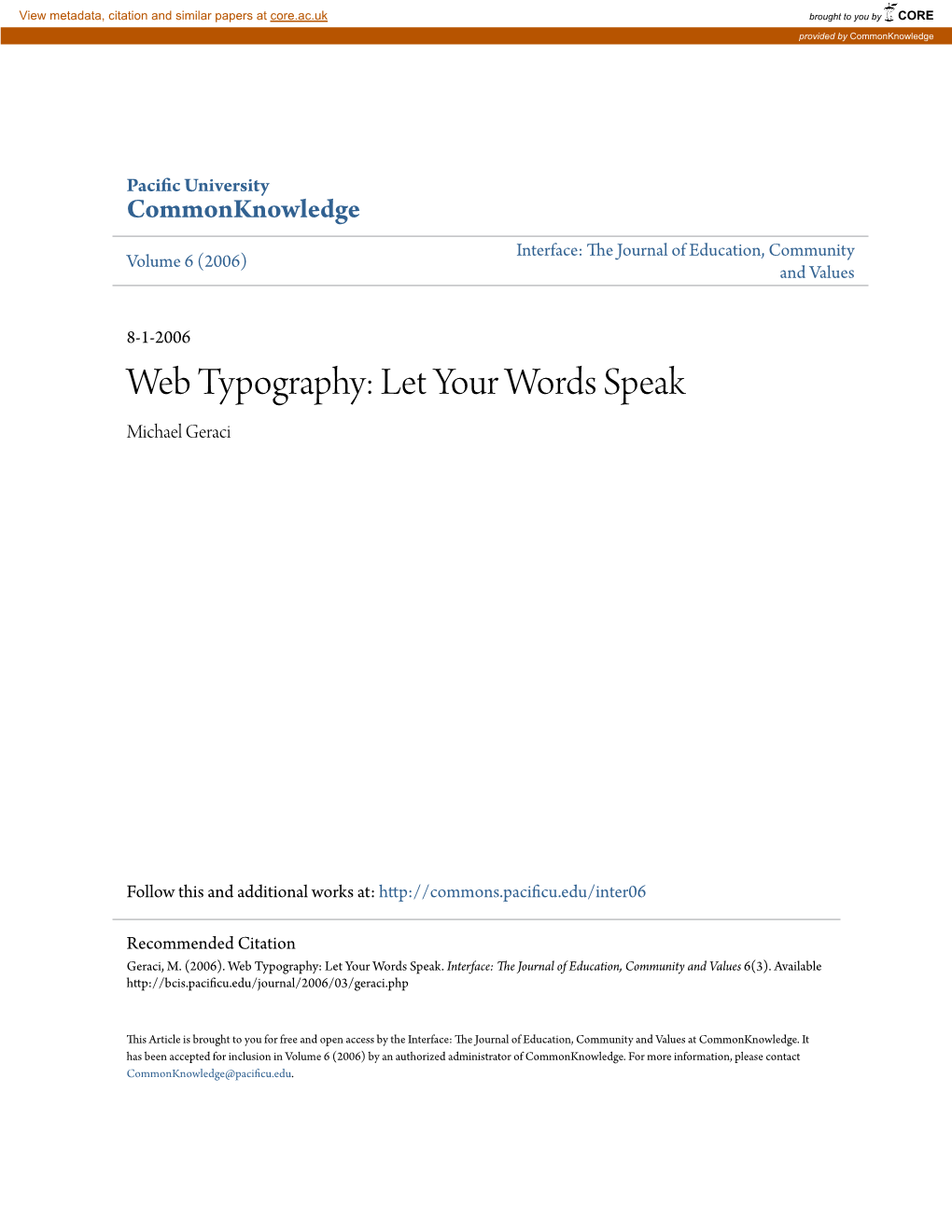 Web Typography: Let Your Words Speak Michael Geraci