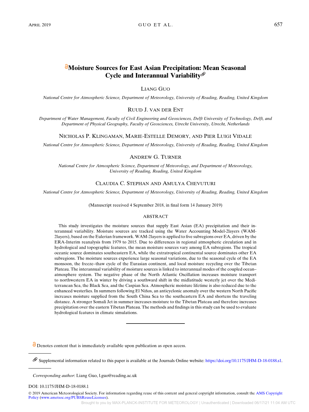 Moisture Sources for East Asian Precipitation: Mean Seasonal Cycle and Interannual Variability