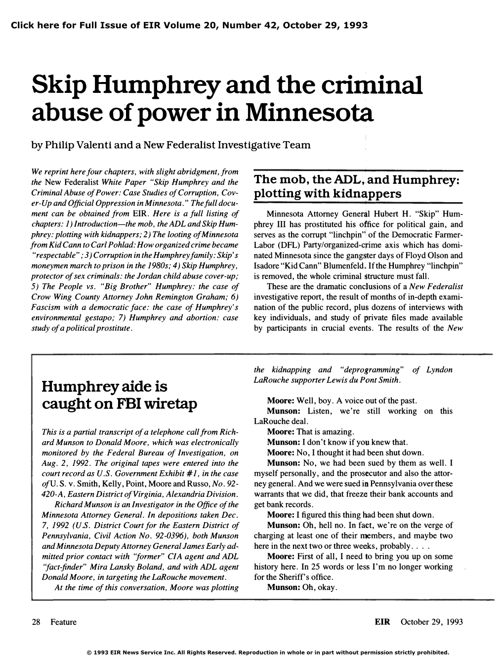 Skip Humphrey and the Criminal Abuse of Power in Minnesota