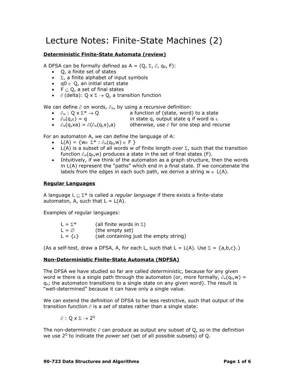 Lecture Notes: Finite-State Machines (1)