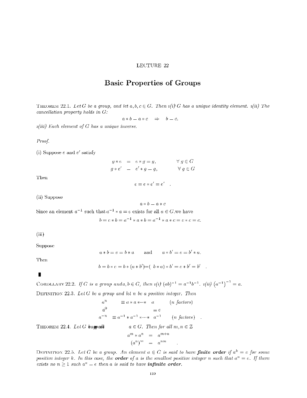 Lecture 22: Basic Properties of Groups