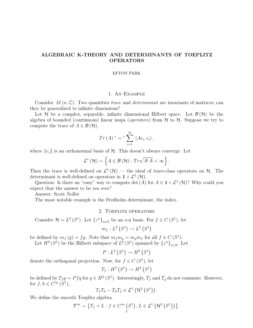 Algebraic K-Theory and Determinants of Toeplitz Operators