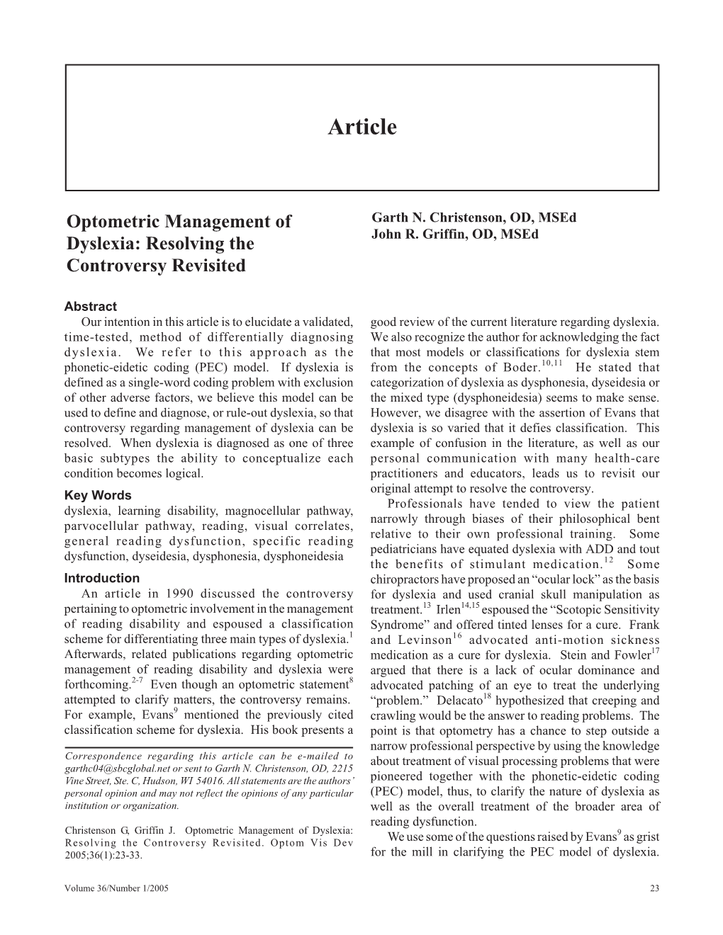 Optometric Management of Dyslexia: Resolving the Controversy Revisited