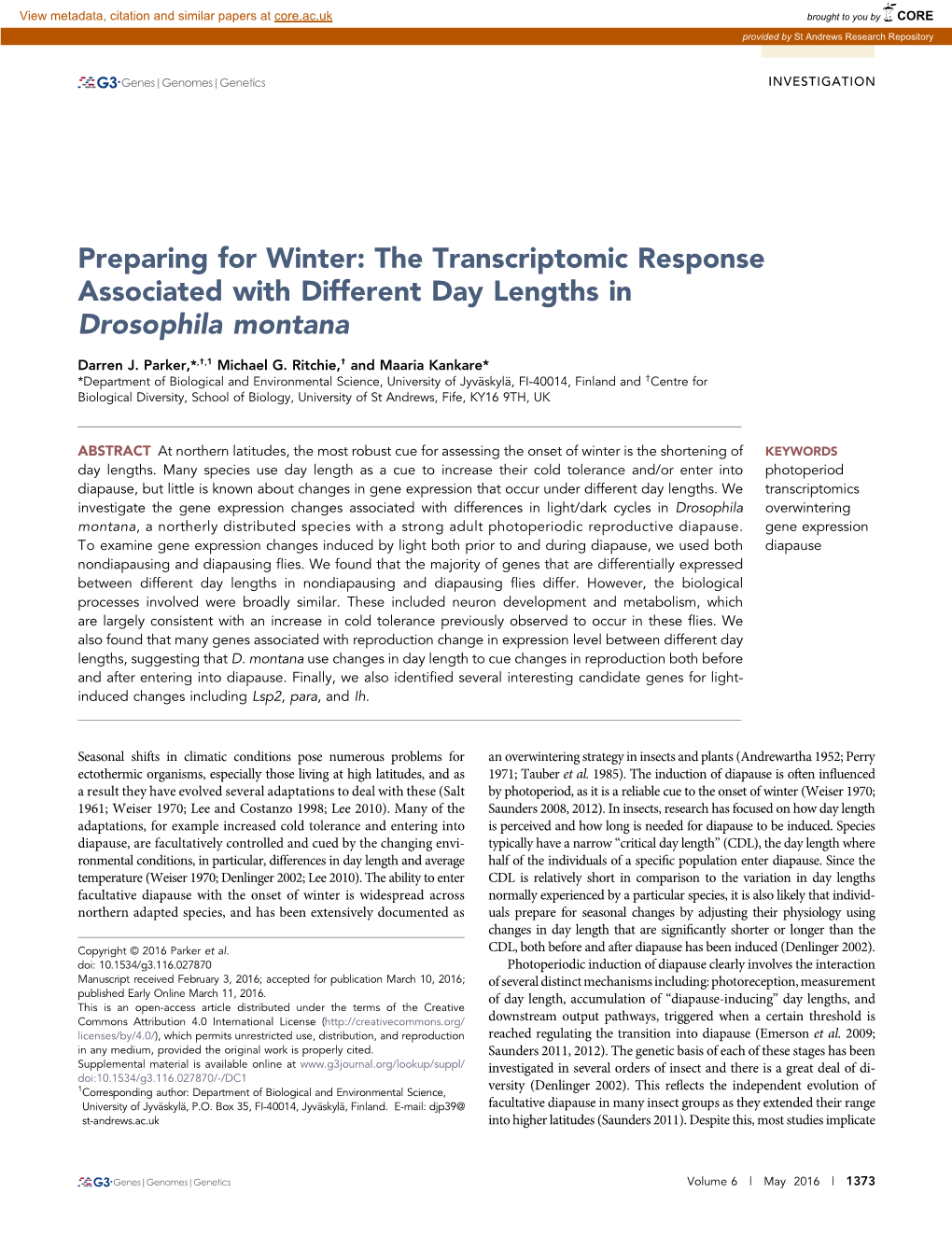 The Transcriptomic Response Associated with Different Day Lengths in Drosophila Montana