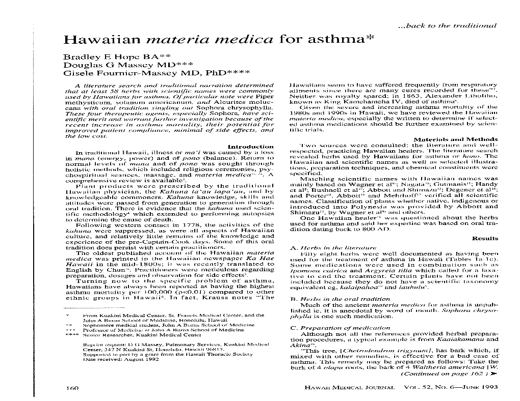 Hawaiian Materia Medica for Asthma*