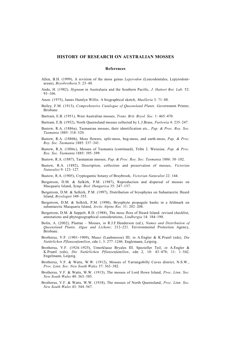 History of Research on Australian Mosses