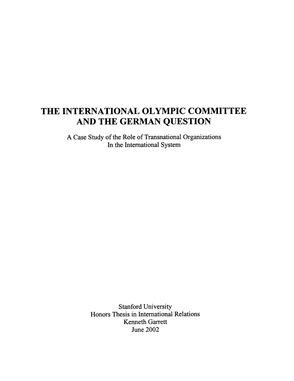 The International Olympic Committee and the German Question