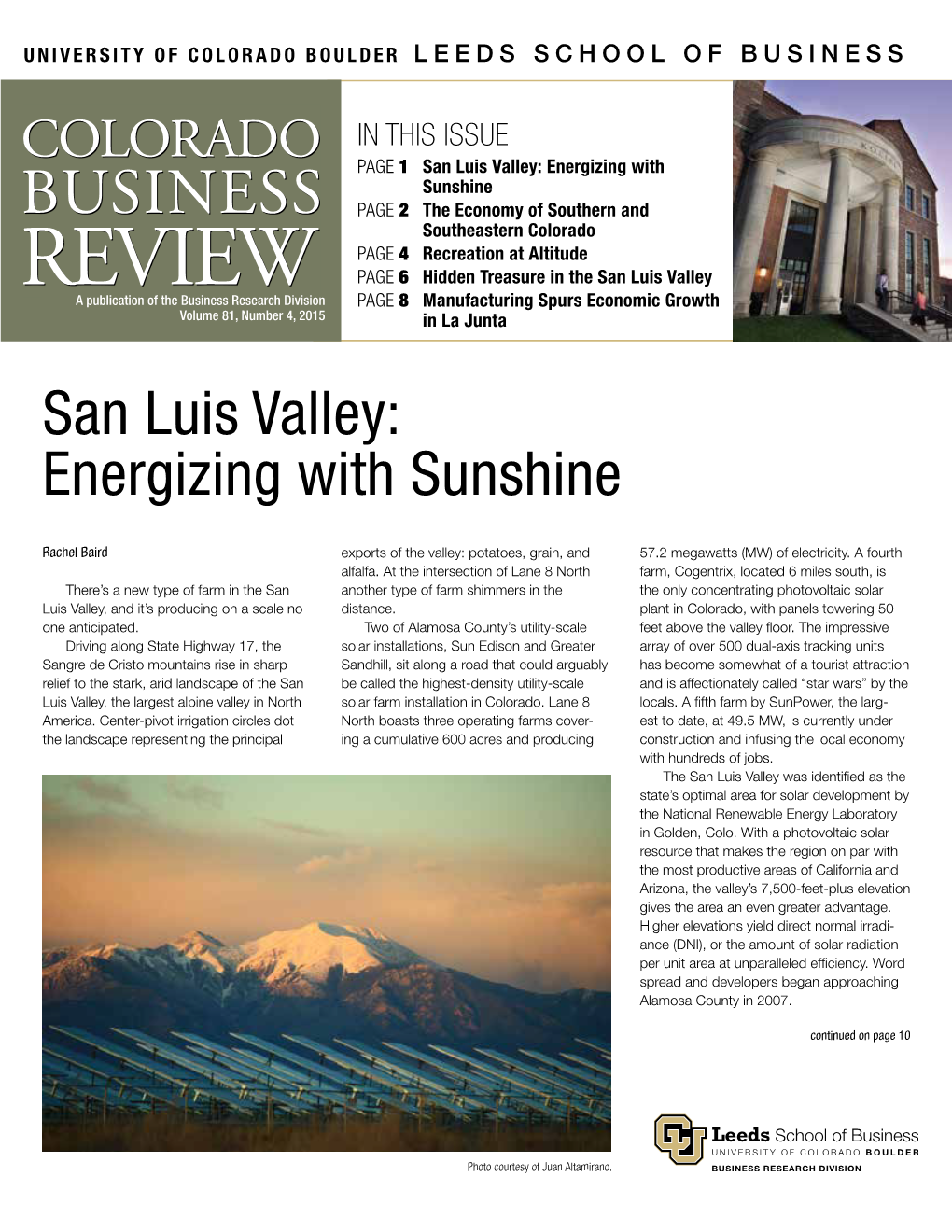 San Luis Valley: Energizing with Sunshine