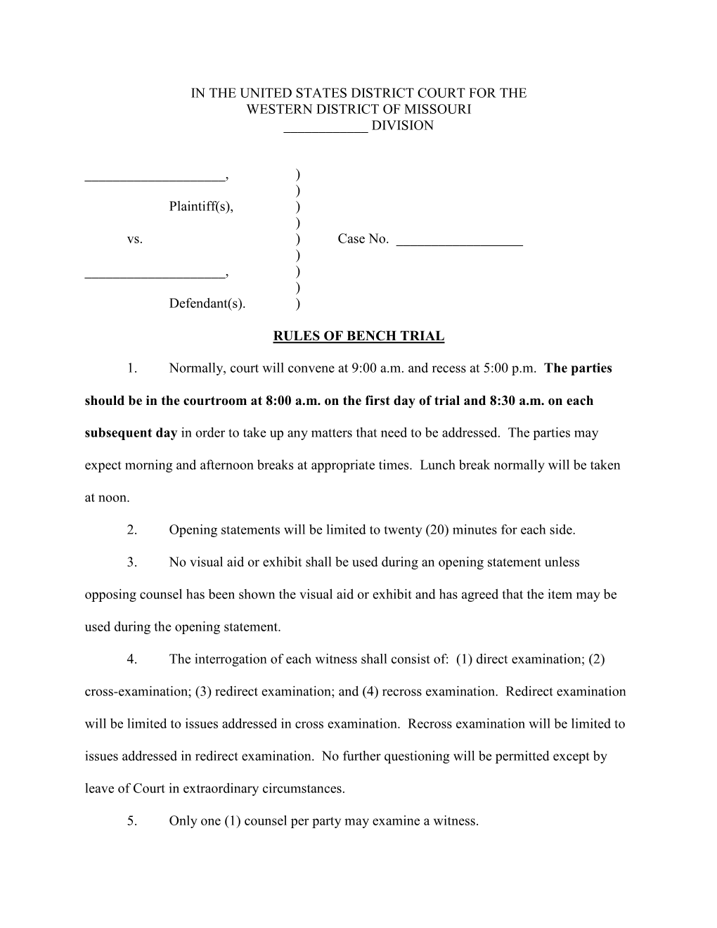 Plaintiff(S), ) ) Vs