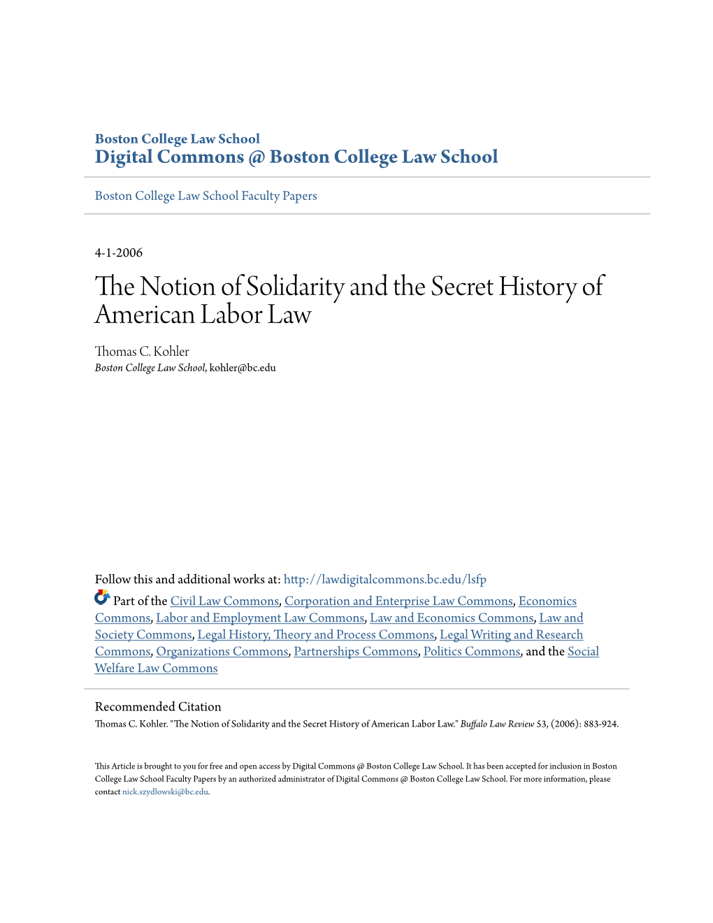 The Notion of Solidarity and the Secret History of American Labor Law