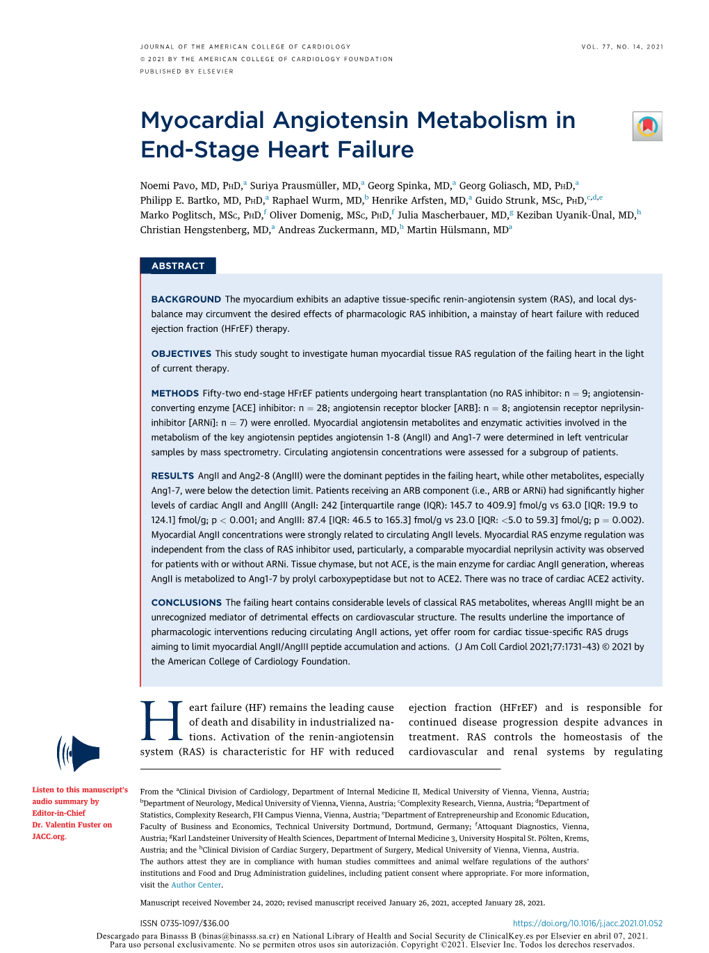 Myocardial Angiotensin Metabolism in End-Stage Heart Failure