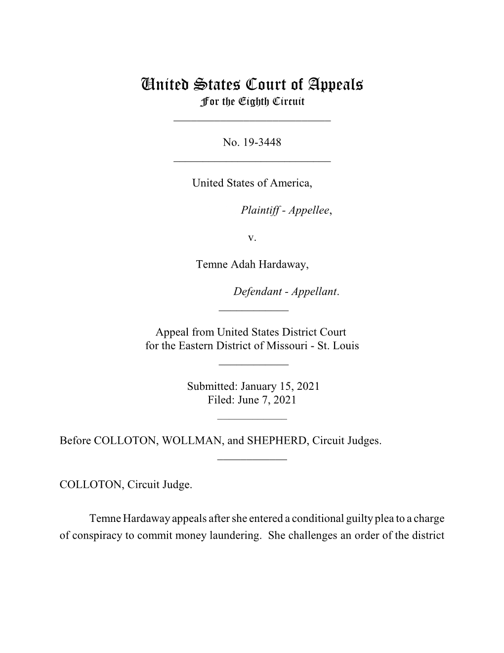 United States Court of Appeals for the Eighth Circuit ______