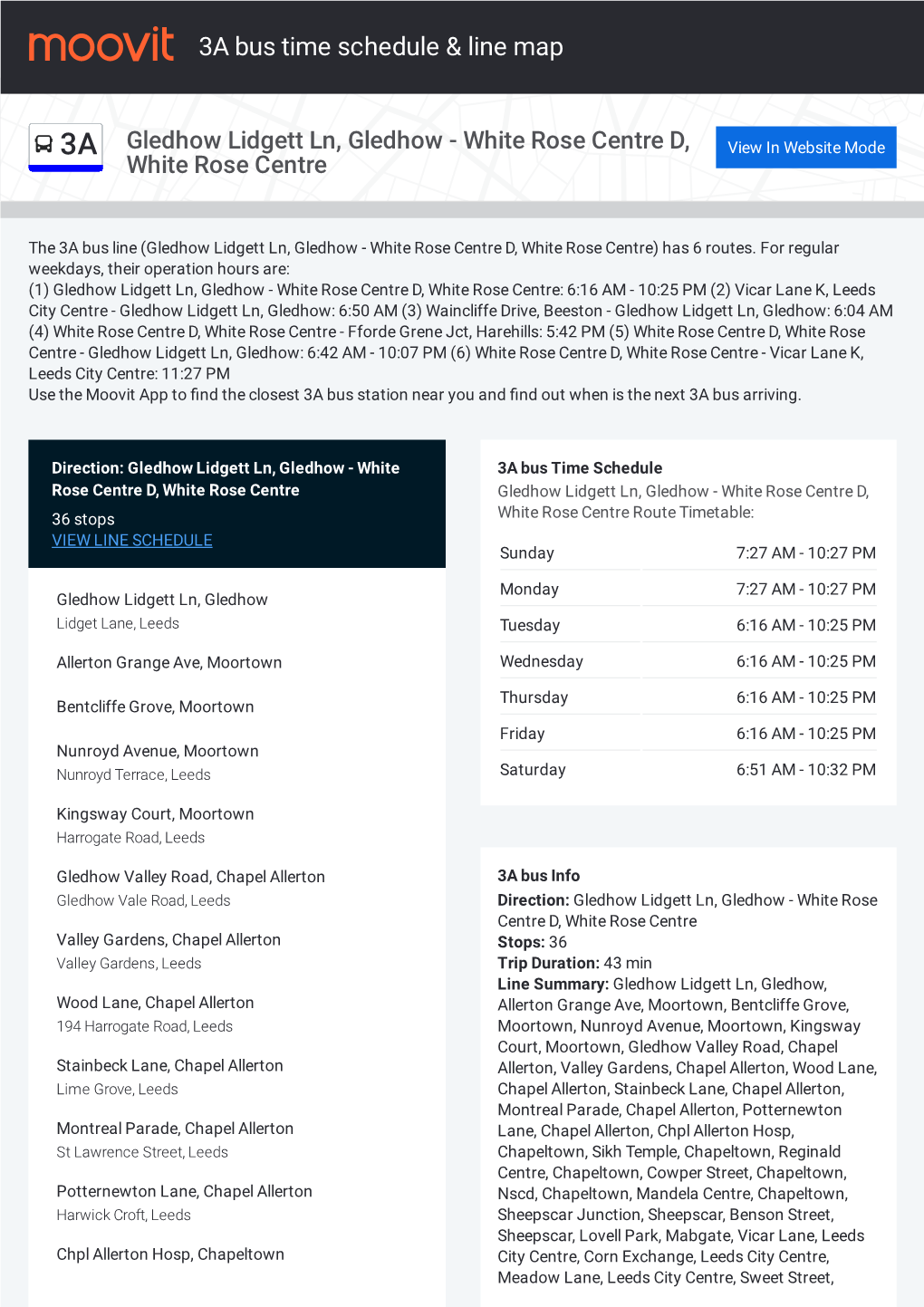 3A Bus Time Schedule & Line Route