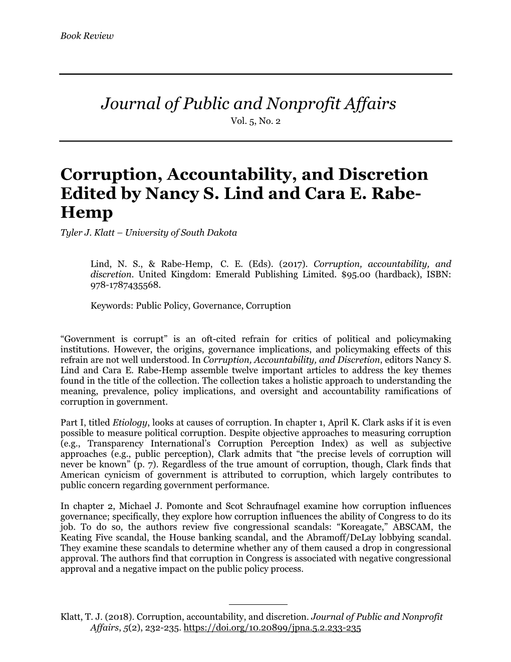 Corruption, Accountability, and Discretion Edited by Nancy S. Lind and Cara E