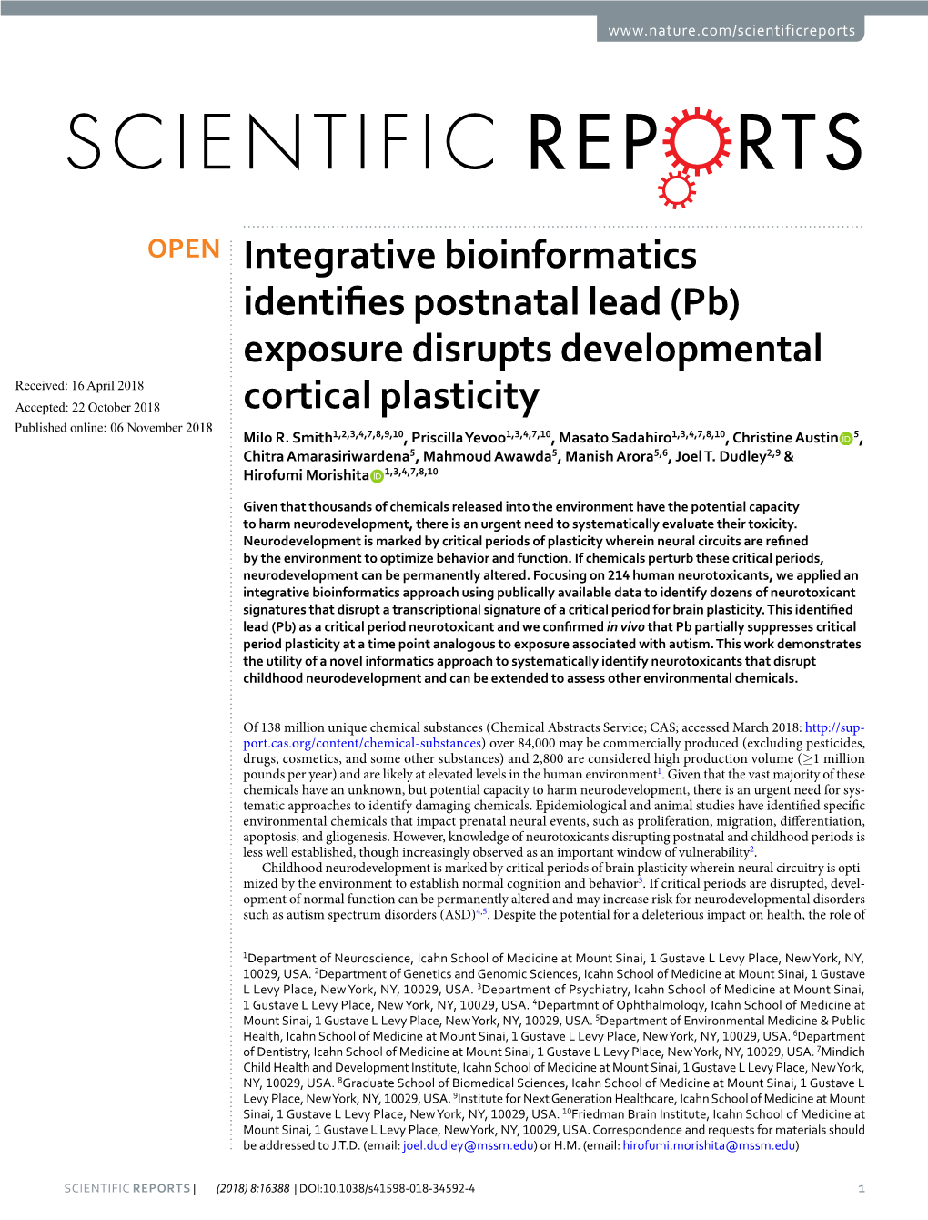 Integrative Bioinformatics Identifies Postnatal Lead (Pb) Exposure