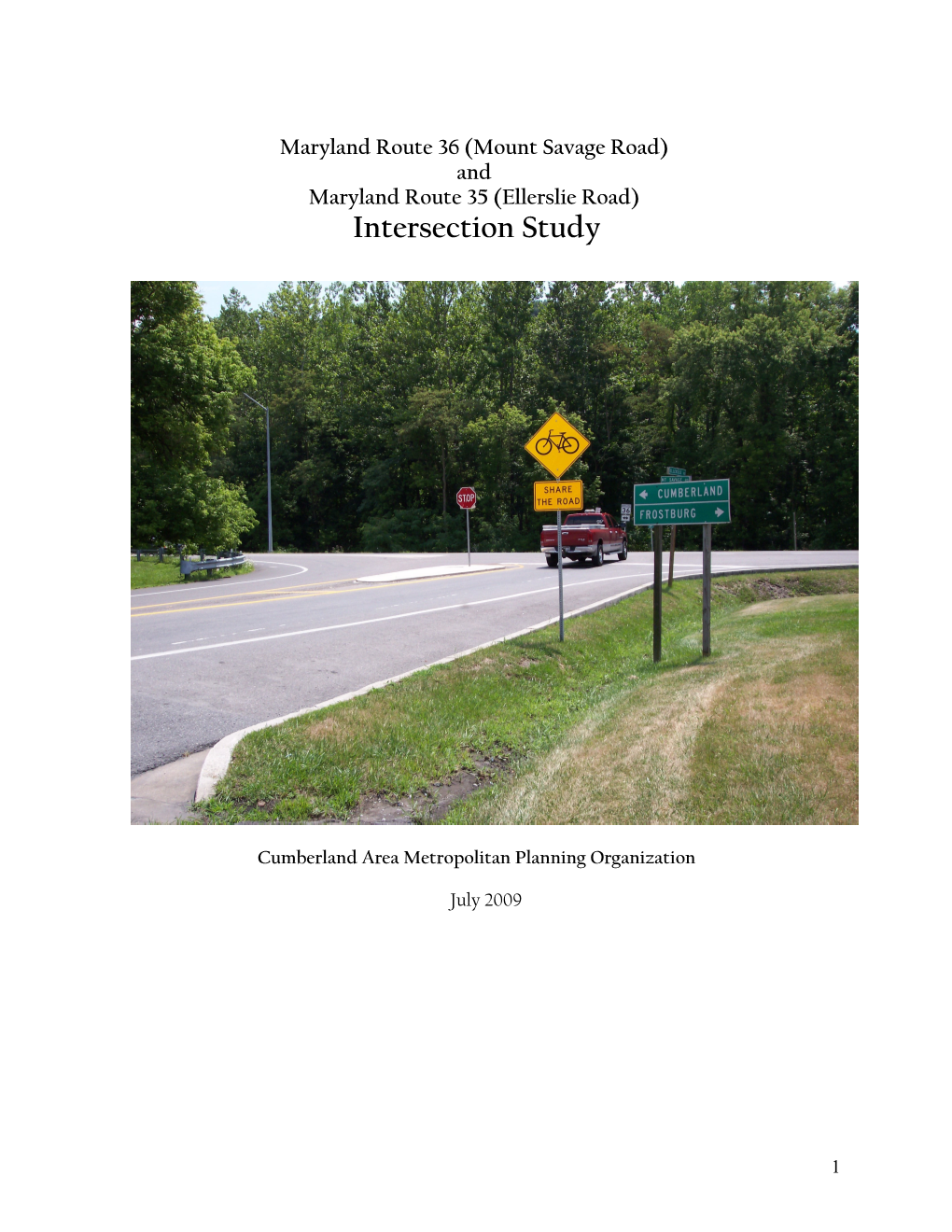 Maryland Route 36 (Mount Savage Road) and Maryland Route 35 (Ellerslie Road) Intersection Study