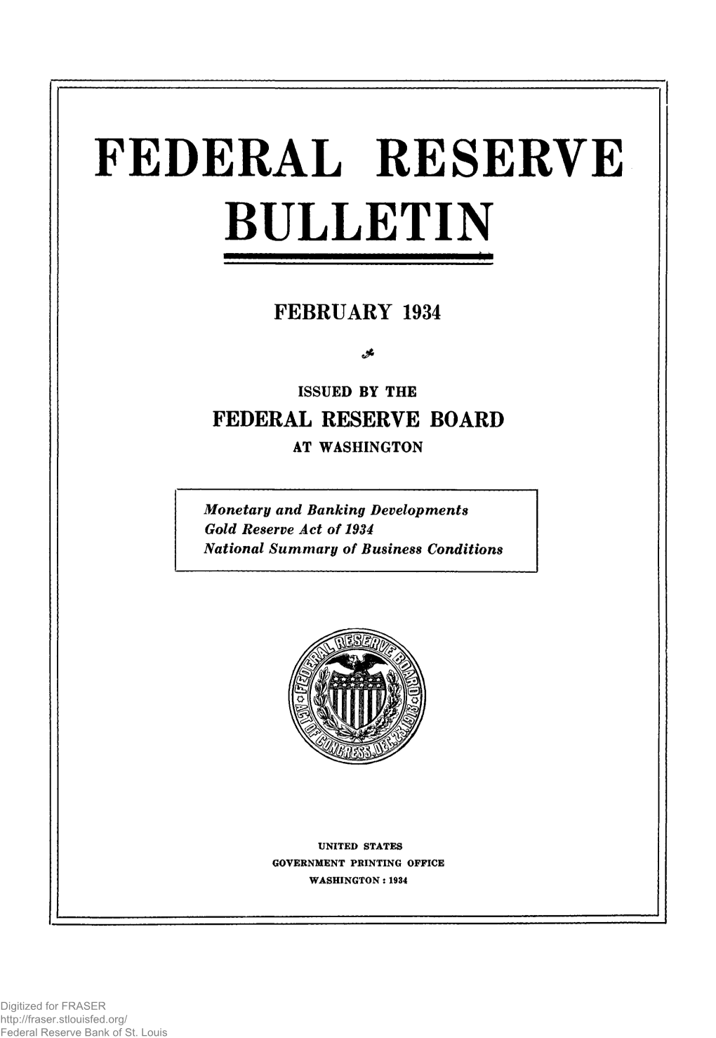 Federal Reserve Bulletin February 1934