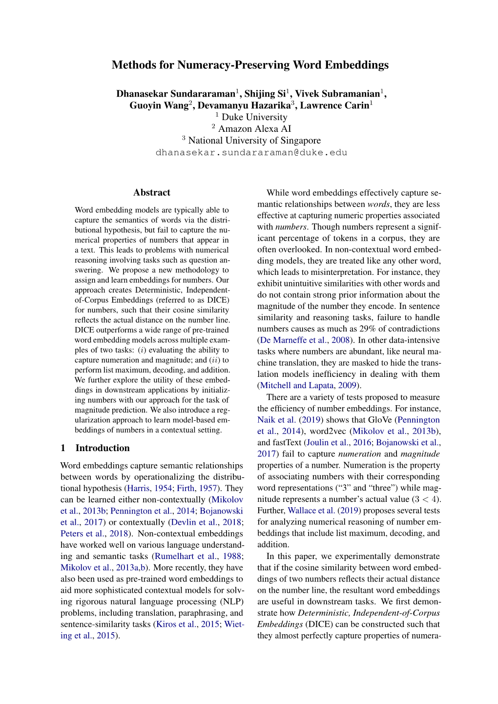 Methods for Numeracy-Preserving Word Embeddings