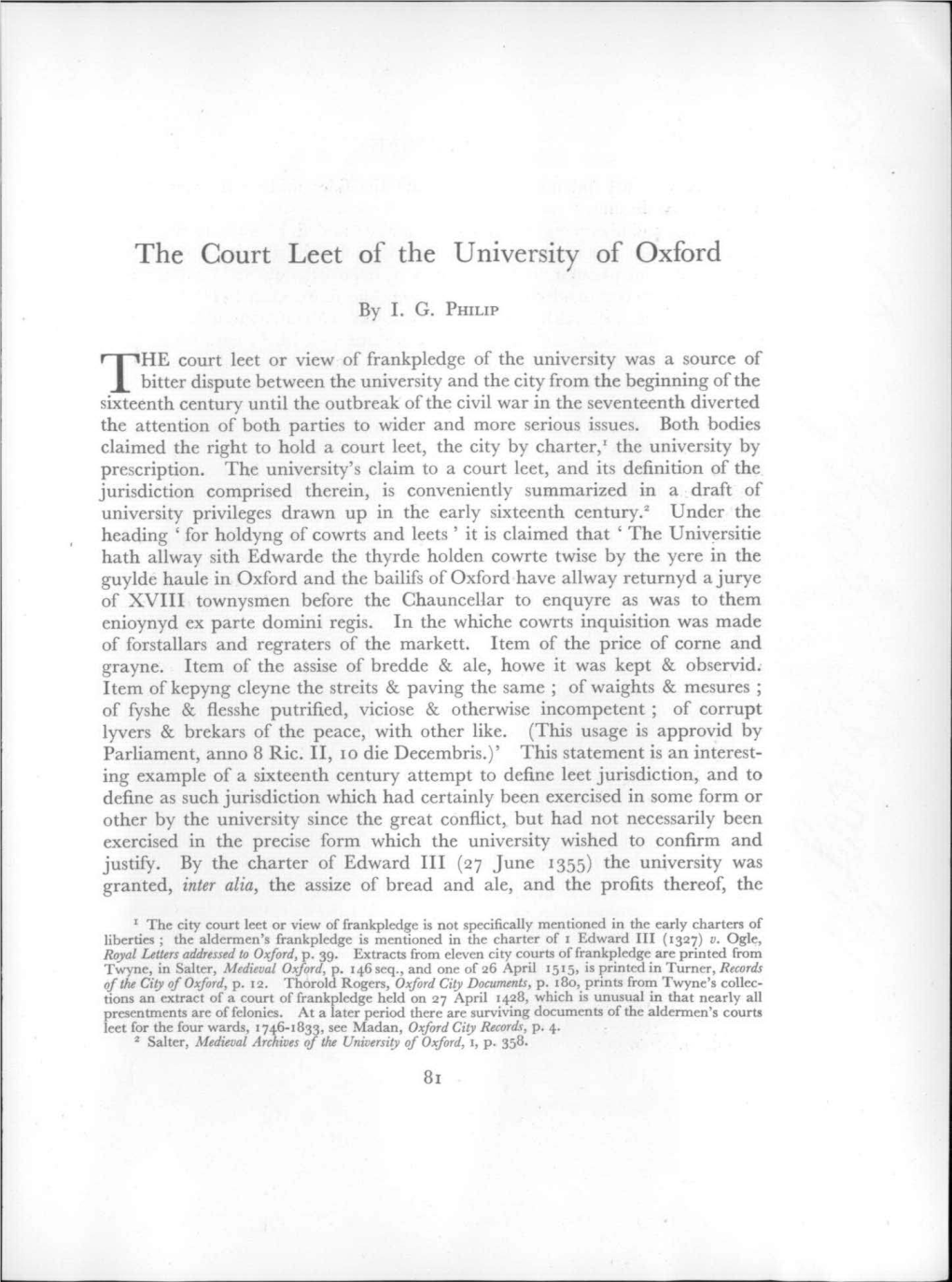 The Court Leet of the University of Oxford