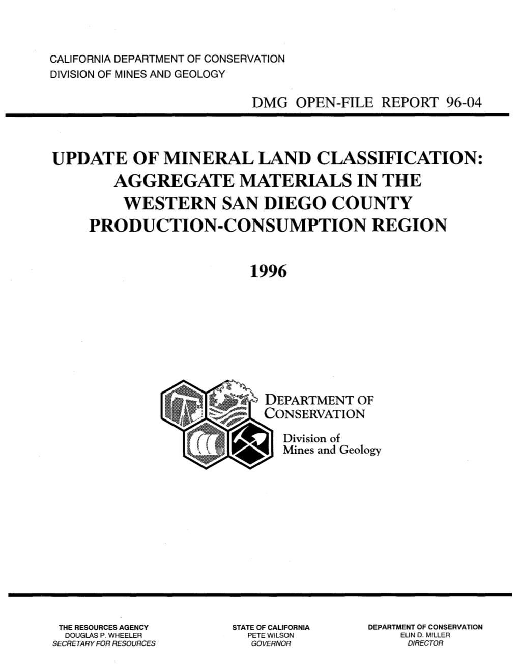 Update of Mineral Land Classification: Aggregate Materials in the Western San Diego County Production-Consumption Region