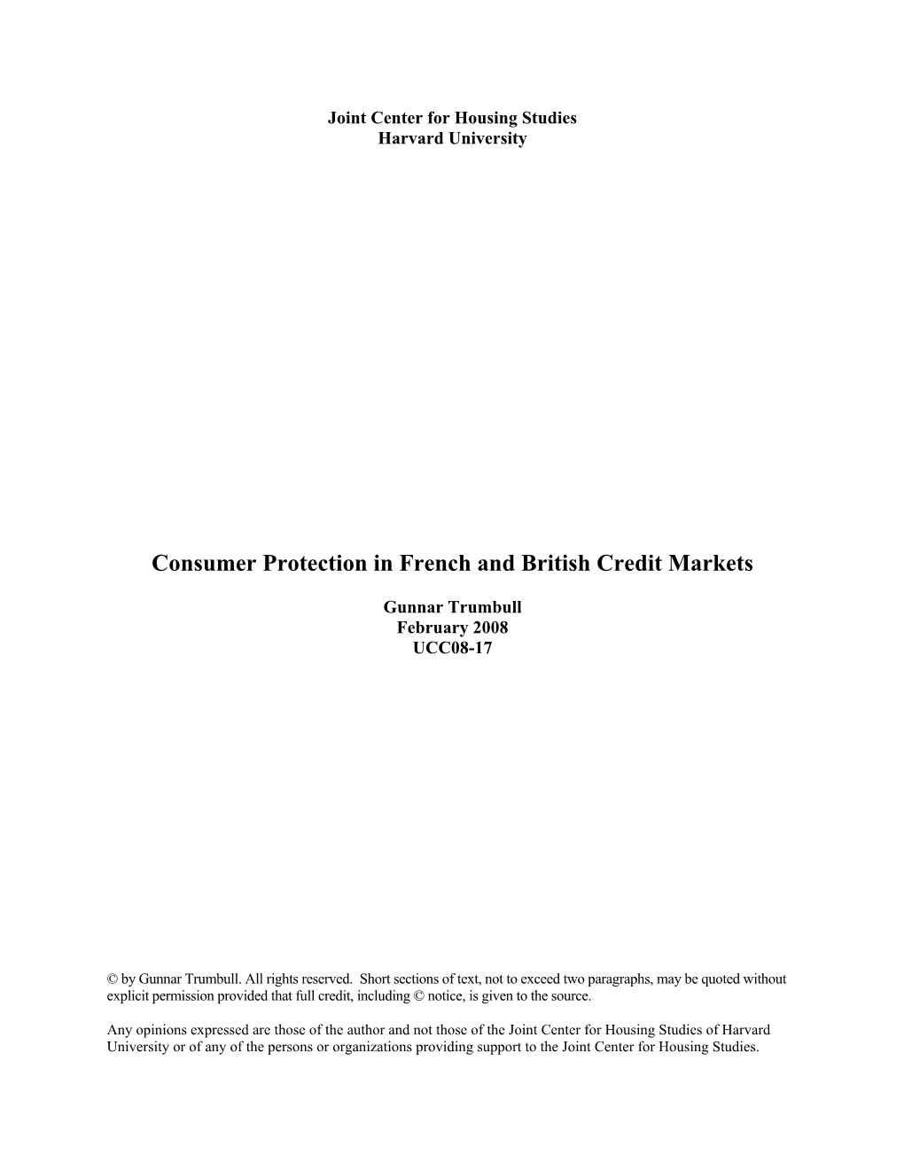 Consumer Protection in French and British Credit Markets