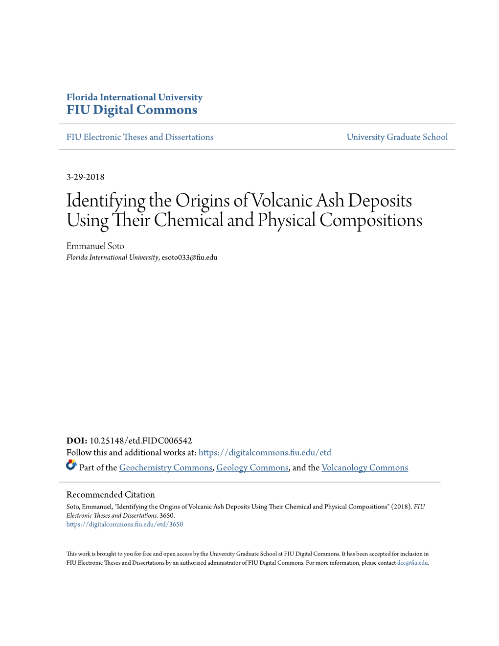 Identifying the Origins of Volcanic Ash Deposits Using Their Chemical And