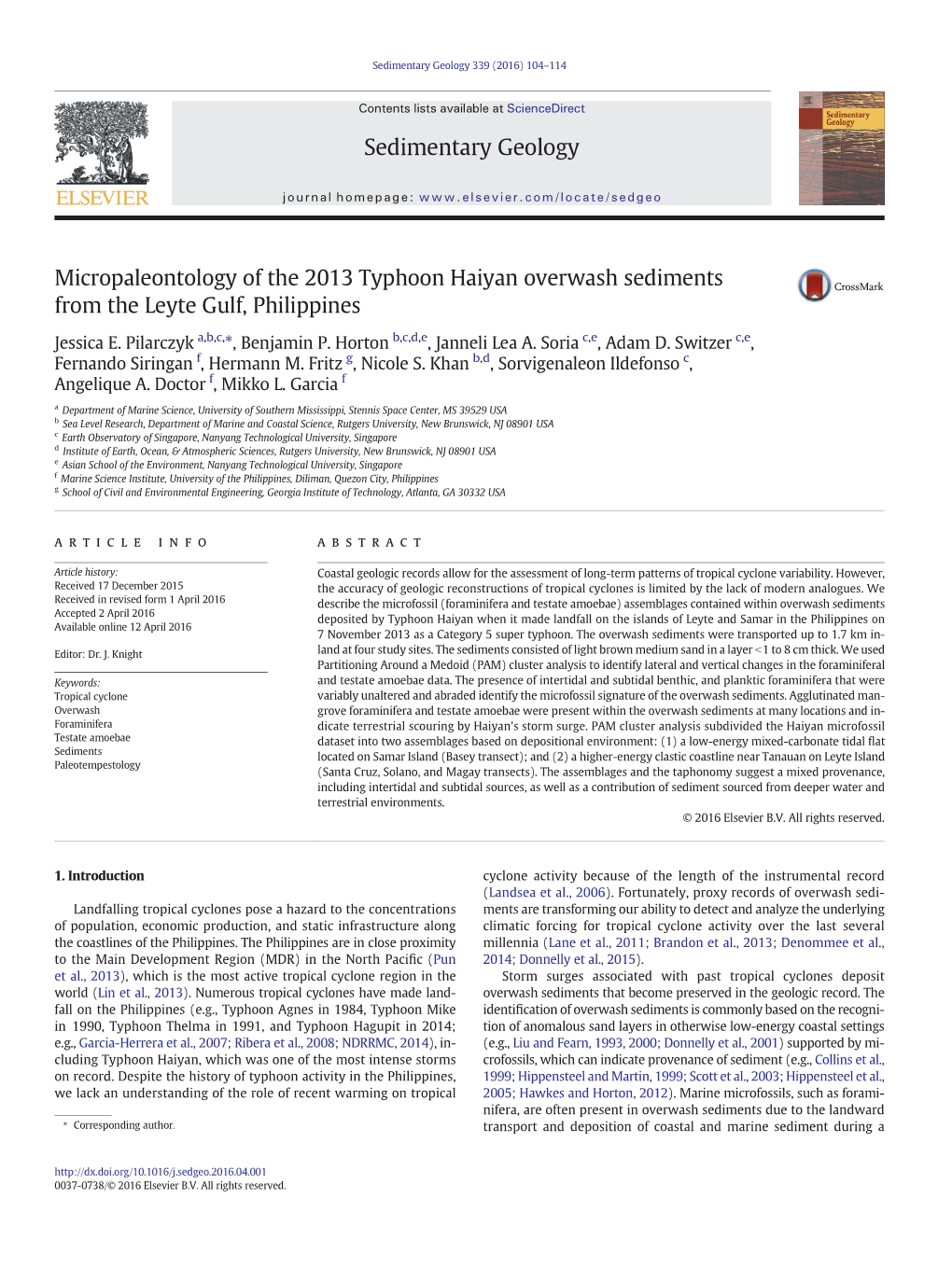 Micropaleontology of the 2013 Typhoon Haiyan Overwash Sediments from the Leyte Gulf, Philippines