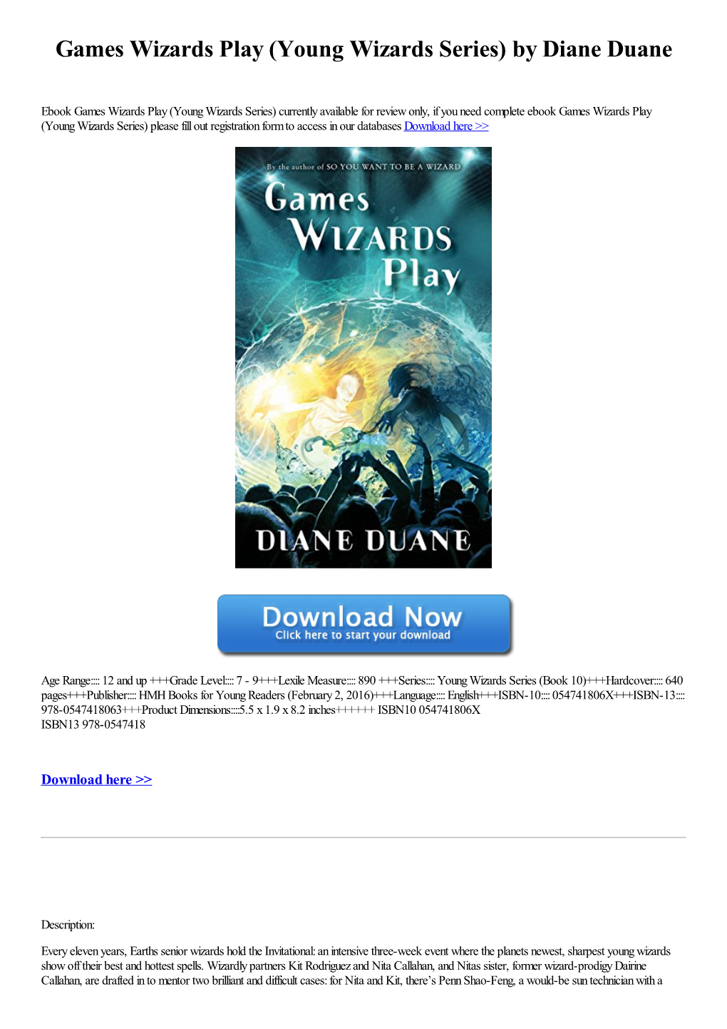 Games Wizards Play (Young Wizards Series) by Diane Duane [Book]