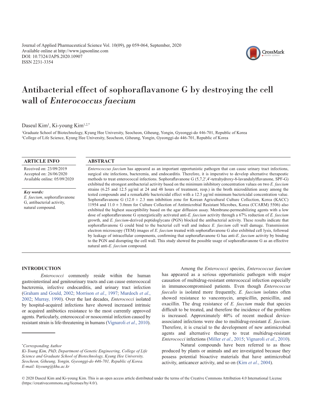 Antibacterial Effect of Sophoraflavanone G by Destroying the Cell Wall of Enterococcus Faecium