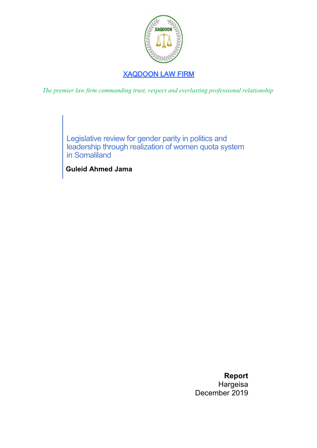 Legislative Review on Gender Parity in Somaliland