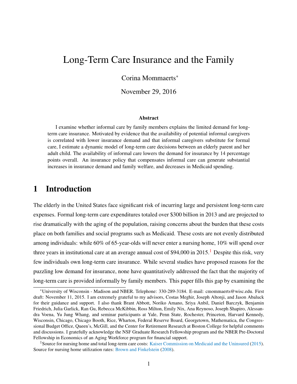 Long-Term Care Insurance and the Family