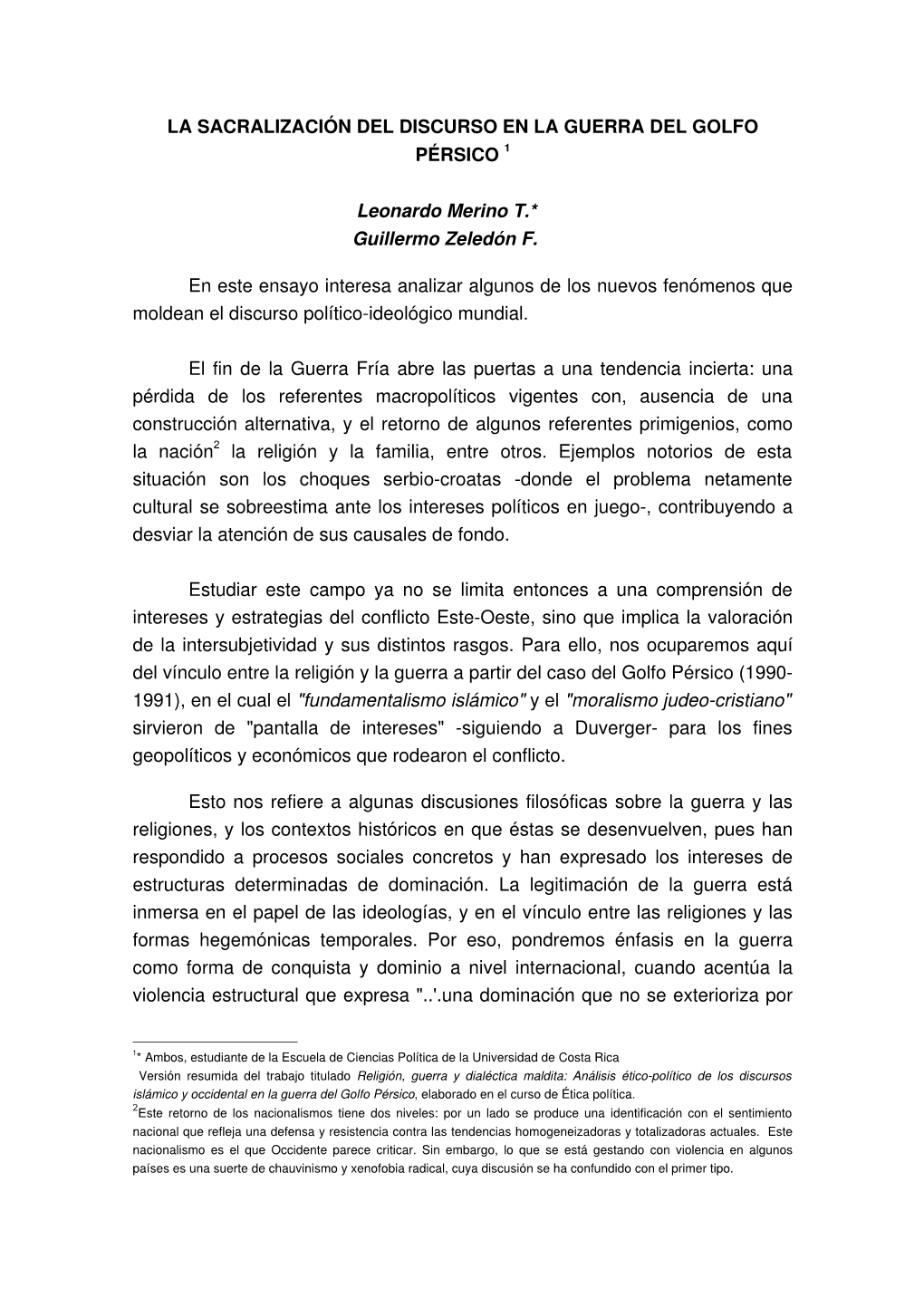 La Sacralización Del Discurso En La Guerra Del Golfo Pérsico 1