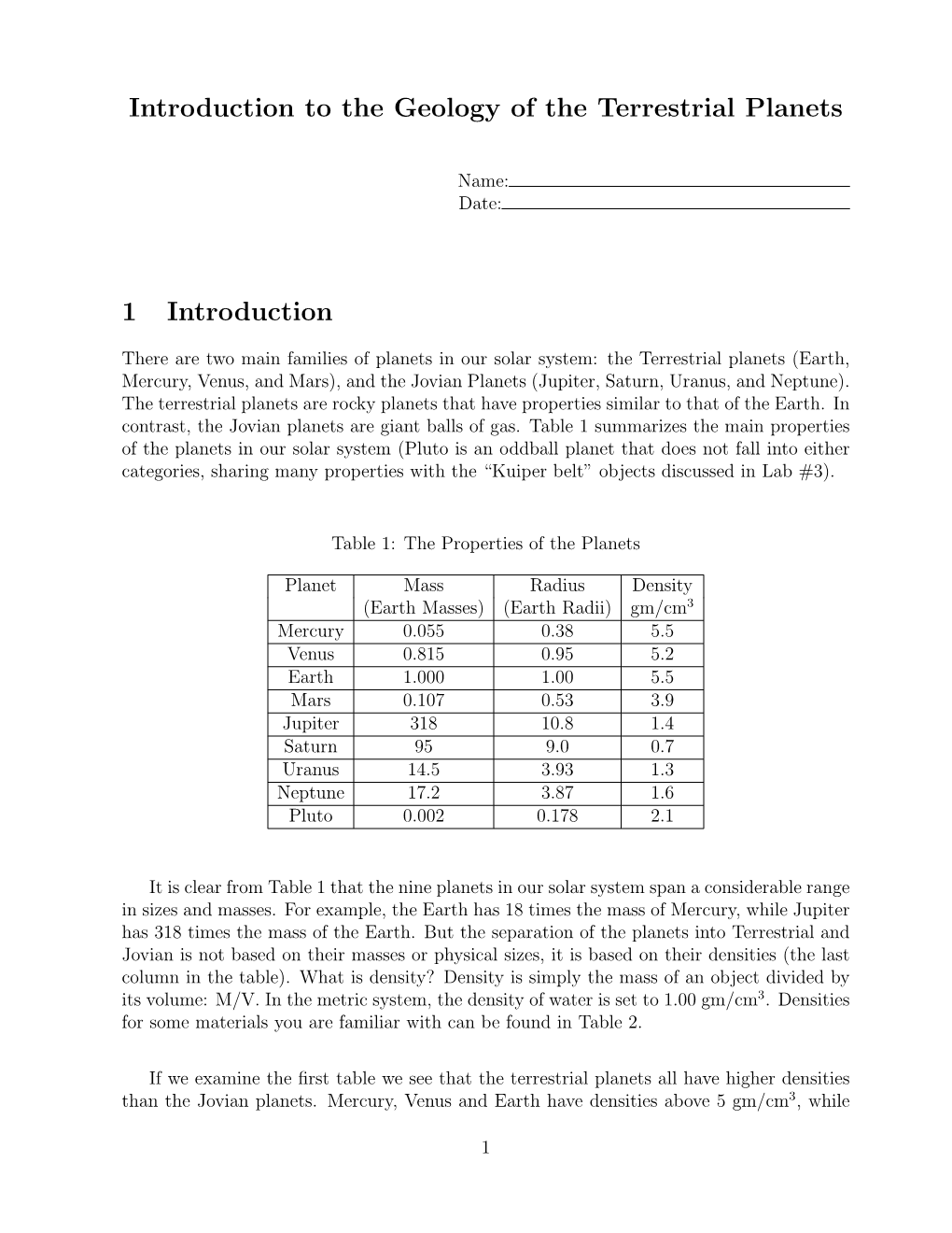 Introduction to the Geology of the Terrestrial Planets