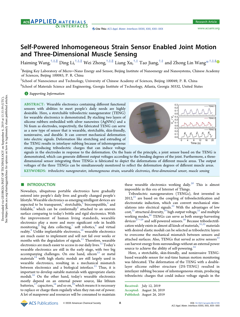 Self-Powered Inhomogeneous Strain Sensor Enabled Joint Motion And