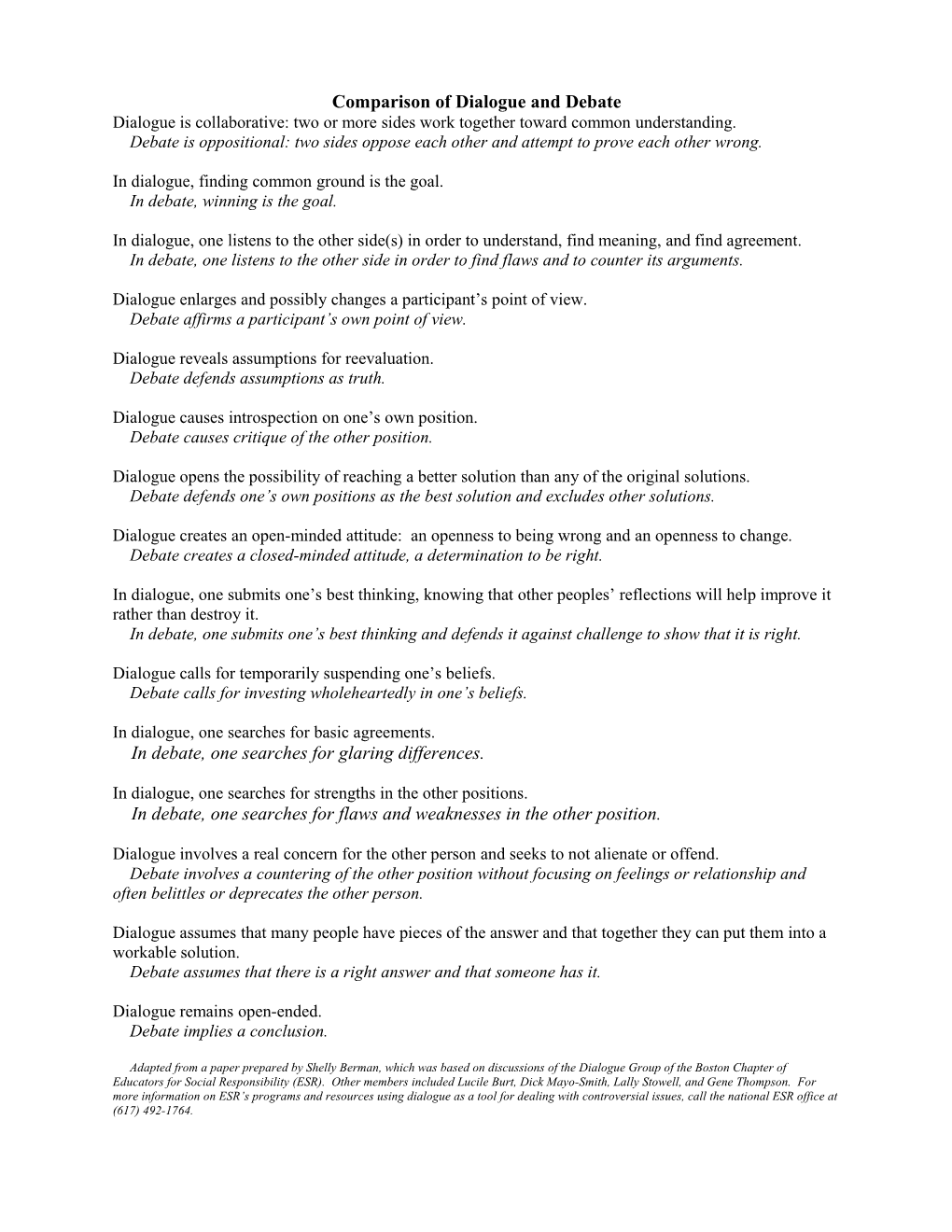 Comparison Of Dialogue And Debate