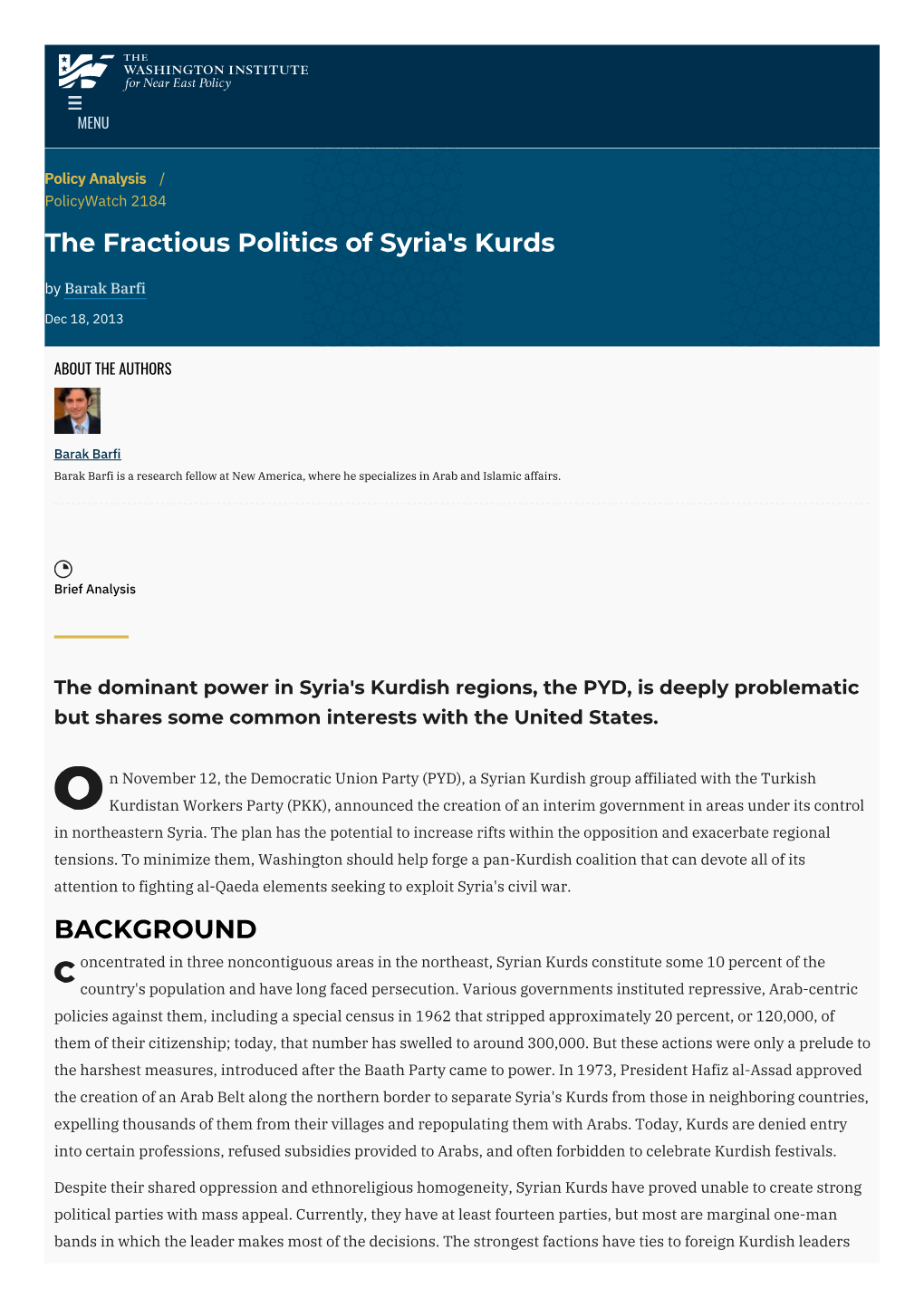 The Fractious Politics of Syria's Kurds | the Washington Institute