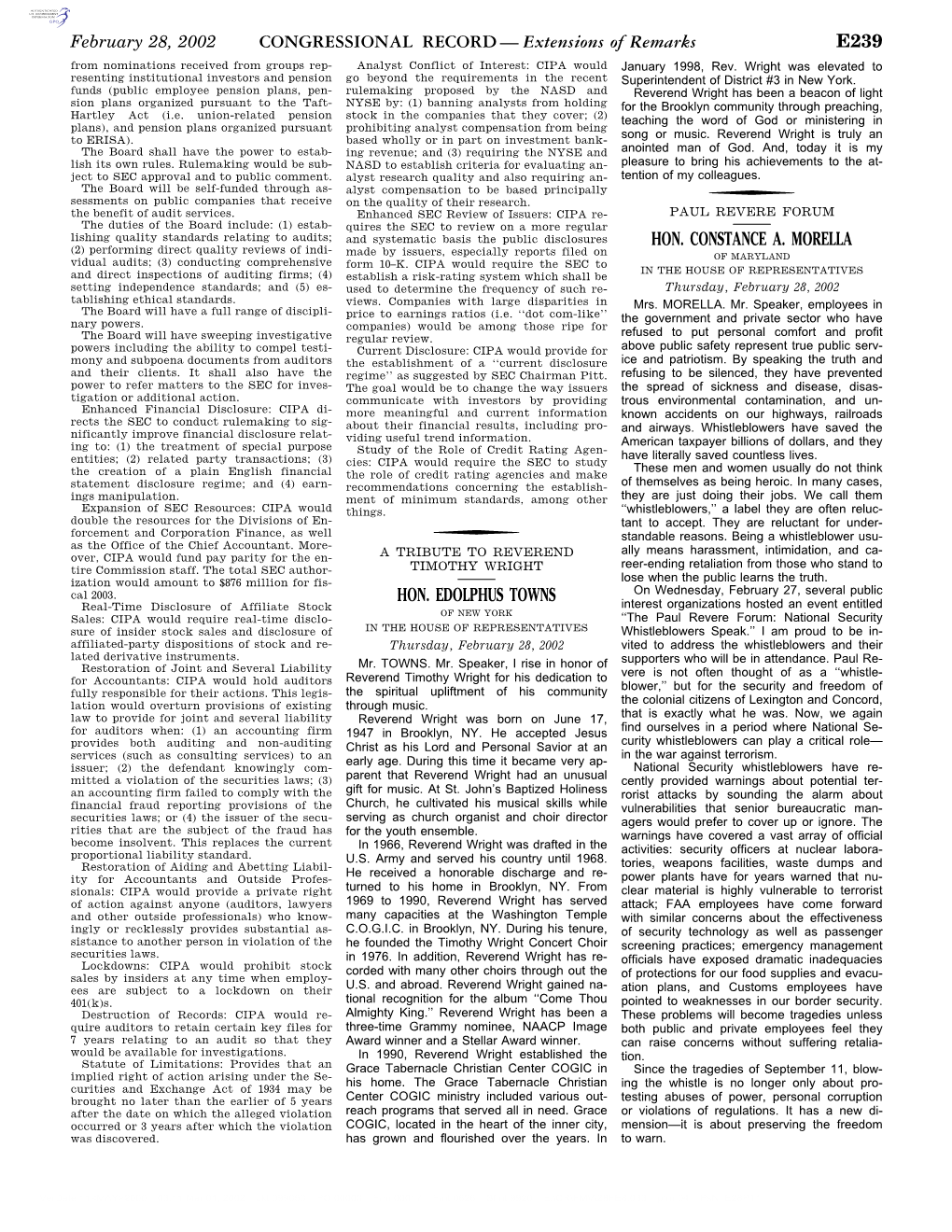 CONGRESSIONAL RECORD— Extensions of Remarks E239 HON