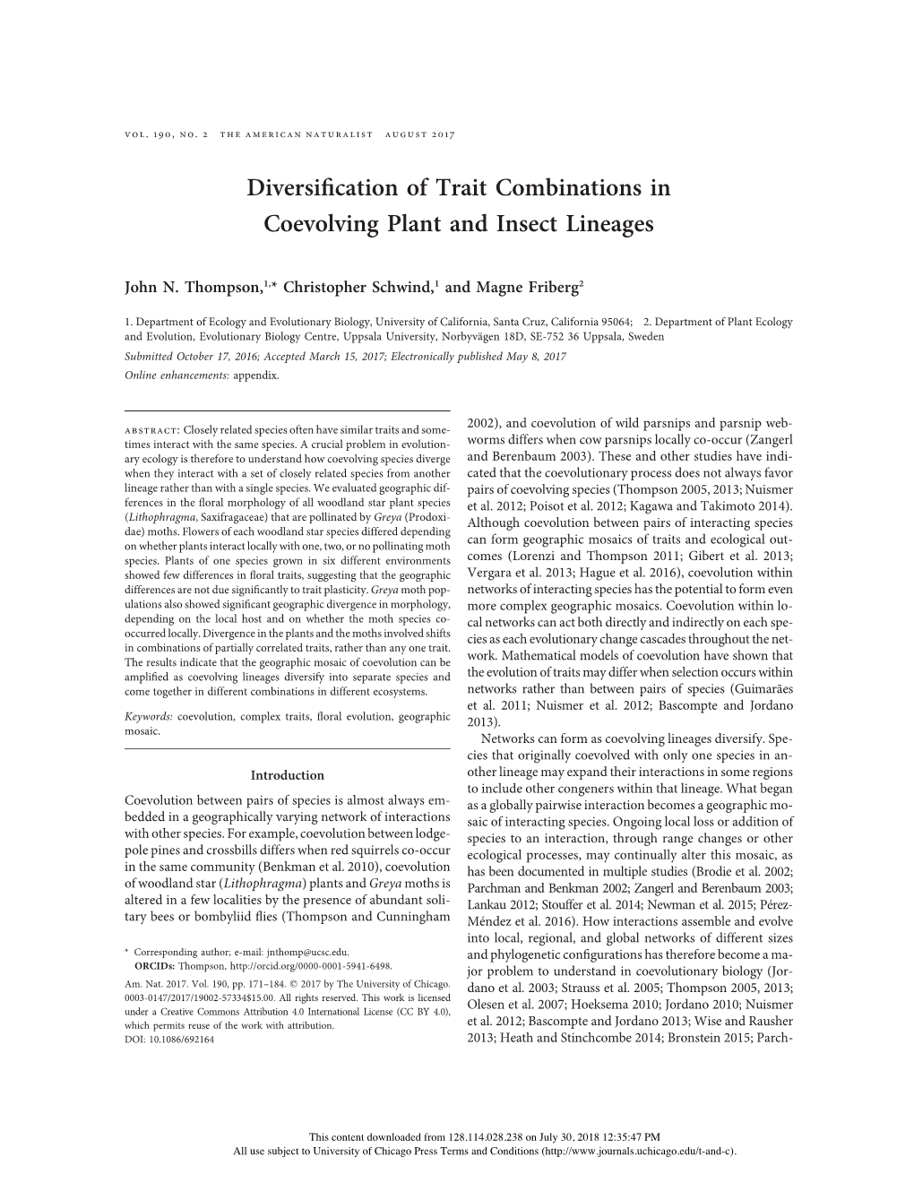 Diversification of Trait Combinations in Coevolving Plant